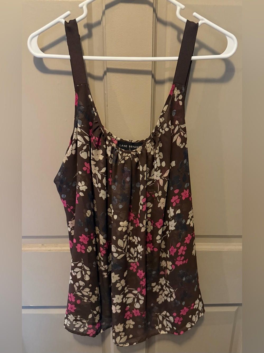 Lane Bryant Floral Brown Camisole with Pink and Cream Accents